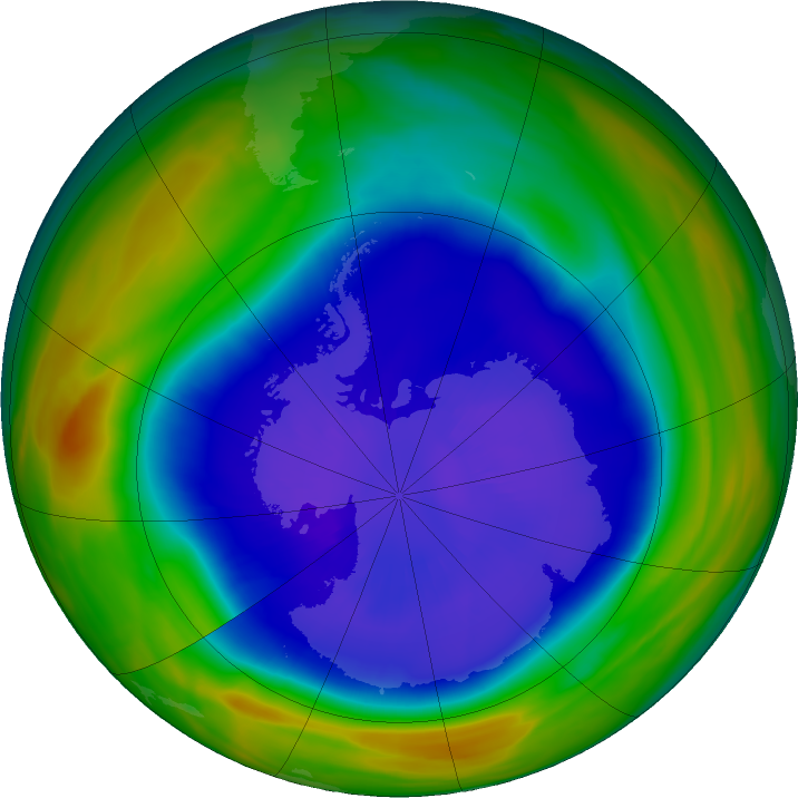 Antarctic ozone map for 16 September 2018